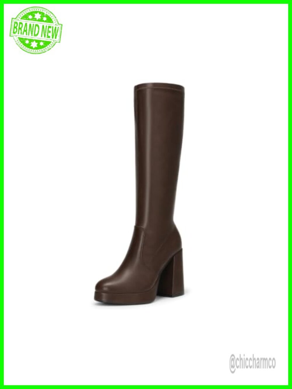 Women's Chunky Platform Knee High Boots Block Heel Faux Leather